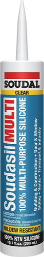 Soudal 146893 Soudasil Multi Sealant, Clear, 24 hr Curing, -35 to140 deg F, 10.1 oz Cartridge
