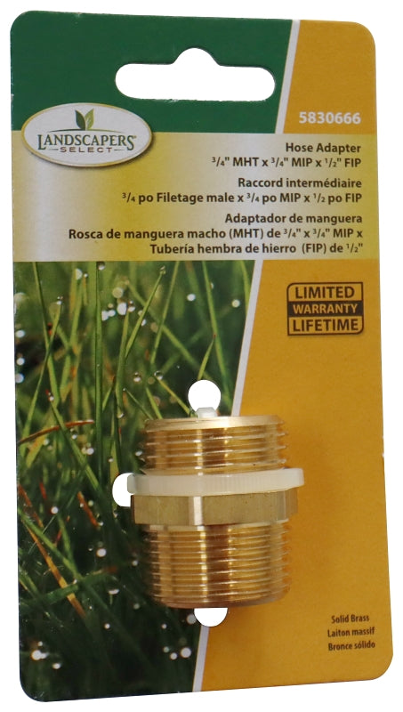 Landscapers Select PMB-466LFBC Hose Adapter, 3/4 x 3/4 x 1/2 in, MHT x MIP x FIP, Brass, Brass, For: Garden Hose