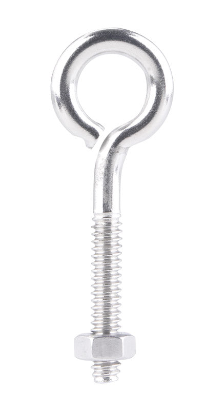 Hampton 3/16 in. X 2 in. L Stainless Stainless Steel Eyebolt Nut Included, Pack of 10
