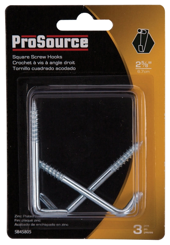ProSource LR-396-PS Screw Hook, 5/8 in Opening, 5.3 mm Thread, 2-5/8 in L, Steel, Zinc