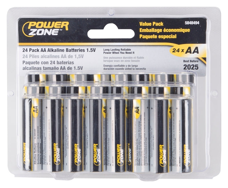 PowerZone LR6-24P Battery, 1.5 V Battery, AA Battery, Zinc, Manganese Dioxide, and Potassium Hydroxide
