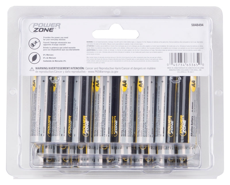 PowerZone LR6-24P Battery, 1.5 V Battery, AA Battery, Zinc, Manganese Dioxide, and Potassium Hydroxide