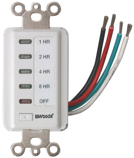 Woods 59013 Countdown Timer, 15 A, 120 V, White, 1800 W, 2, 4, 8, 12 hr Off Time Setting