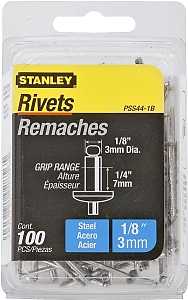 STANLEY PSS44-1B Pop Rivet, High-Strength, Reusable, 1/4 in Grip, 1/8, Galvanized Steel, 100/PK