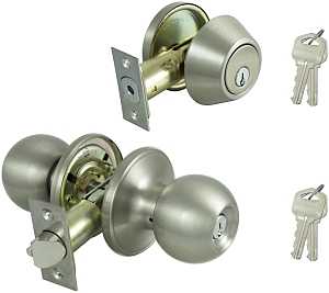 ProSource B3PB1-PS Deadbolt and Entry Lockset, Turnbutton Lock, Saturn Design, Satin Nickel, 3 Grade, Stainless Steel, Pack of 2