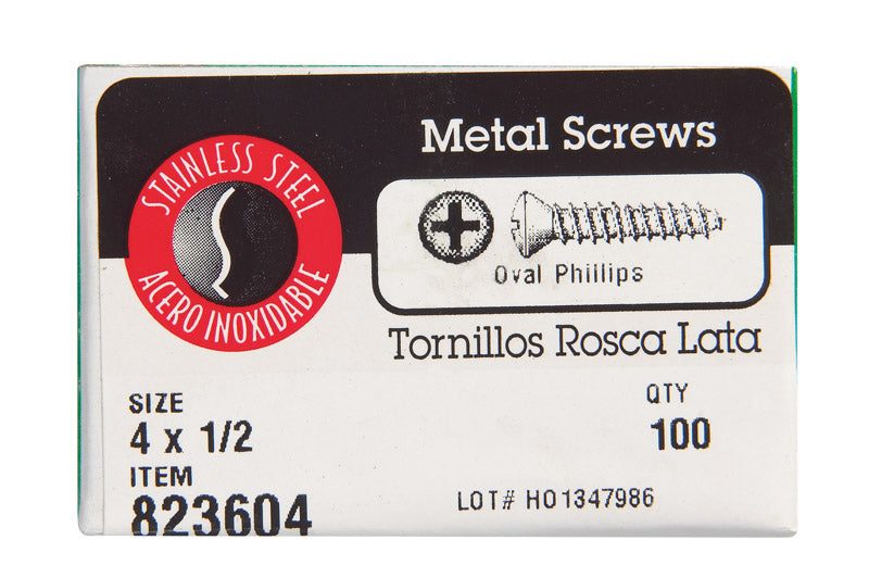 HILLMAN No. 4 X 1/2 in. L Phillips Oval Head Sheet Metal Screws 100 pk