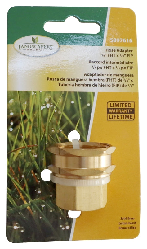 Landscapers Select PMB-059LFBC Hose Adapter, 3/4 x 1/2 in, FHT x FIP, Brass, Brass, For: Garden Hose
