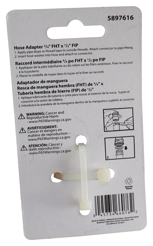 Landscapers Select PMB-059LFBC Hose Adapter, 3/4 x 1/2 in, FHT x FIP, Brass, Brass, For: Garden Hose