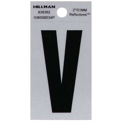HILLMAN 2 in. Reflective Black Vinyl Self-Adhesive Letter V 1 pc, Pack of 6