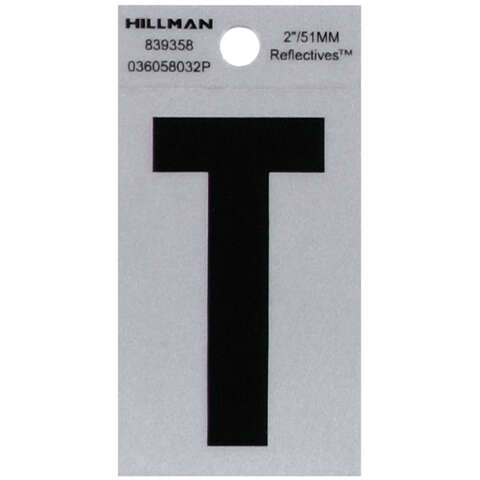 HILLMAN 2 in. Reflective Black Vinyl Self-Adhesive Letter T 1 pc, Pack of 6