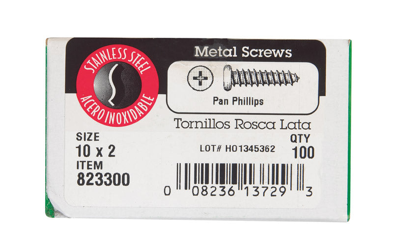 HILLMAN No. 10 X 2 in. L Phillips Pan Head Sheet Metal Screws 100 pk