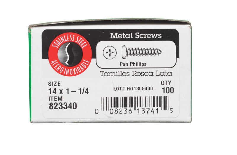 HILLMAN No. 14 X 1-1/4 in. L Phillips Pan Head Sheet Metal Screws 100 pk