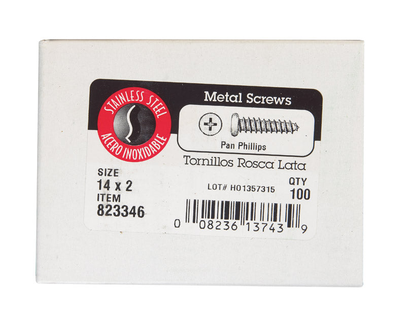 HILLMAN No. 14 X 2 in. L Phillips Pan Head Sheet Metal Screws 100 pk