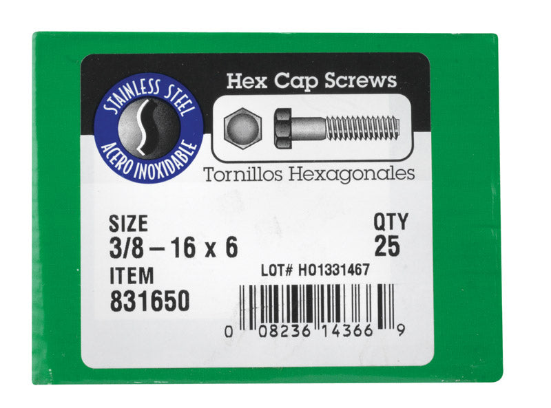 HILLMAN 3/8-16 in. D X 6 in. L Steel Hex Head Cap Screw 25 pk