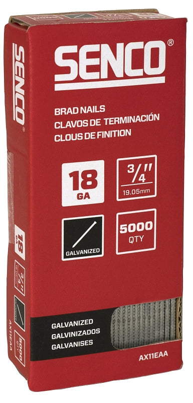 Senco AX11EAA Nail, 3/4 in L, 18, Steel, Electro-Galvanized, Brad, Medium Head, Smooth Shank