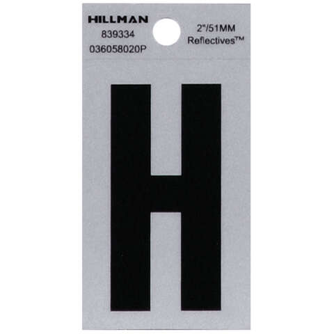 HILLMAN 2 in. Reflective Black Vinyl Self-Adhesive Letter H 1 pc, Pack of 6