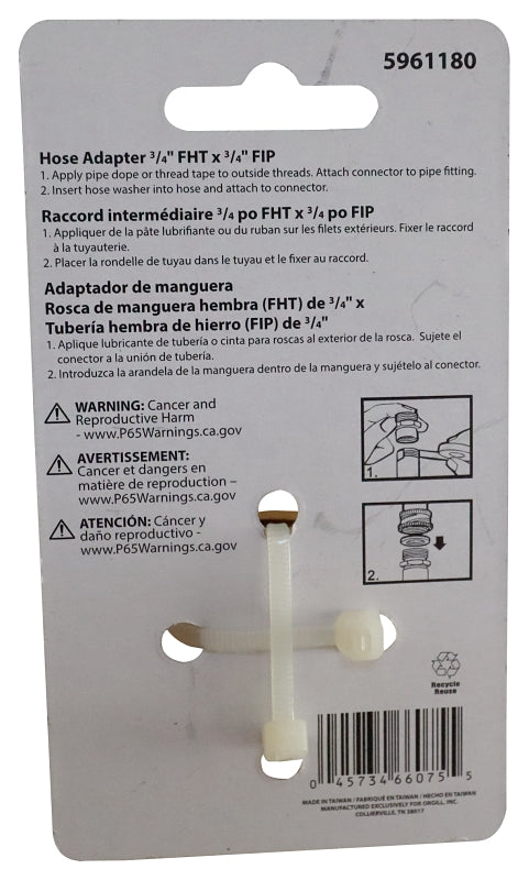 Landscapers Select PMB-055-3LC Hose Adapter, 3/4 x 3/4 in, FHT x FIP, Brass, Brass, For: Garden Hose