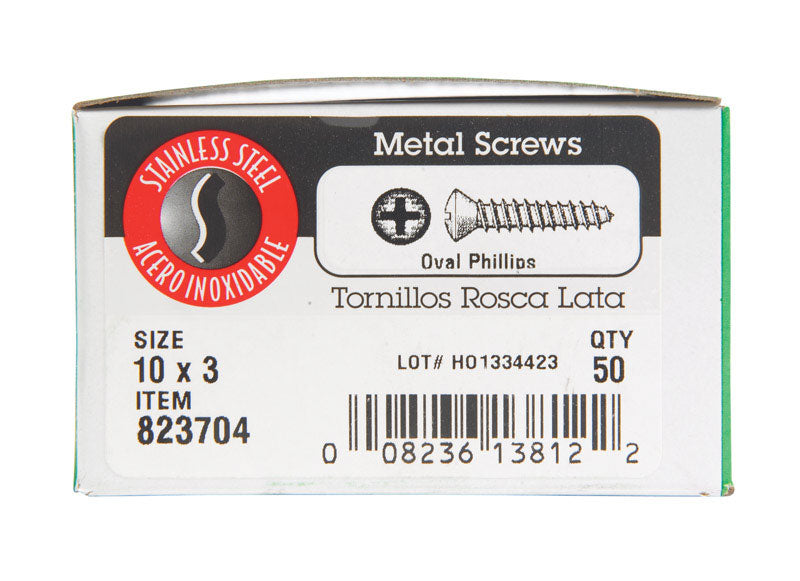 HILLMAN No. 10 X 3 in. L Phillips Oval Head Sheet Metal Screws 50 pk