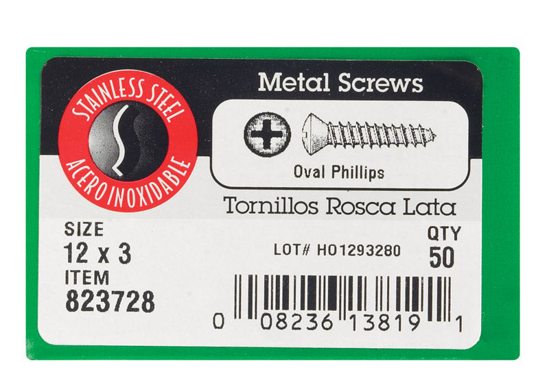 HILLMAN No. 12 X 3 in. L Phillips Oval Head Sheet Metal Screws 50 pk