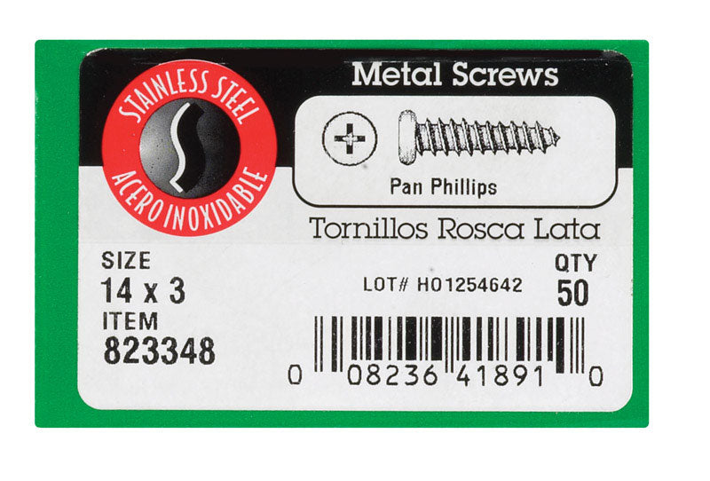 HILLMAN No. 14 X 3 in. L Phillips Pan Head Sheet Metal Screws 50 pk
