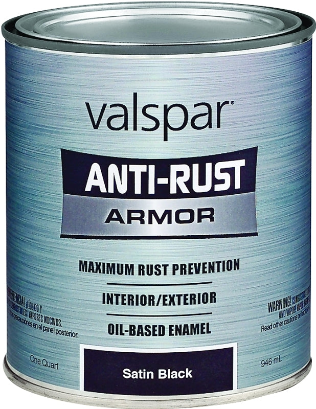 Valspar Armor Series 044.0021825.005 Enamel Paint, Oil Base, Satin Sheen, Black, 1 qt, Can, 400 sq-ft/gal Coverage Area