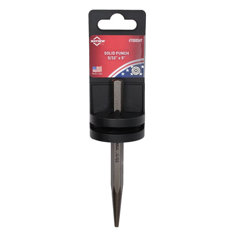 Mayhew 70005HT Solid Punch with Hand Tag, 5/32 in Tip, 5 in L, 3/8 in Dia Shank, Hex Shank