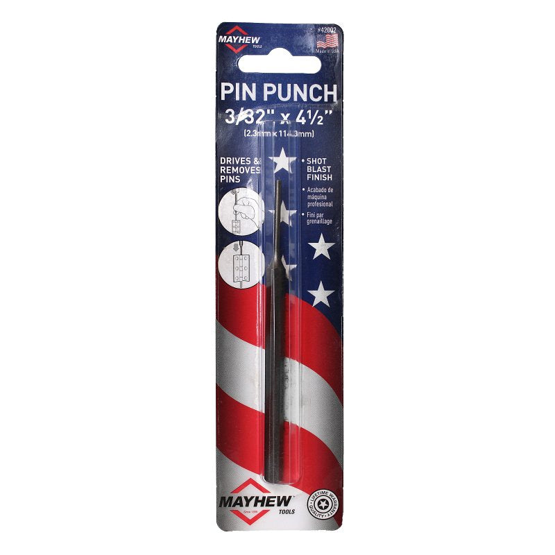 Mayhew 42002 Pin Punch, 3/32 in Tip, 4-1/2 in L, Steel
