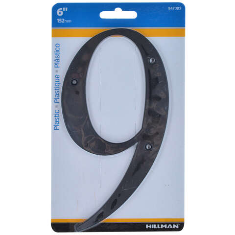 HILLMAN 6 in. Black Plastic Nail-On Number 9 1 pc, Pack of 3