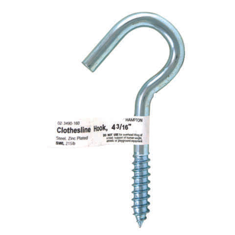Hampton Small Zinc-Plated Silver Steel 4.1875 in. L Clothesline Hook 215 lb 1 pk, Pack of 10