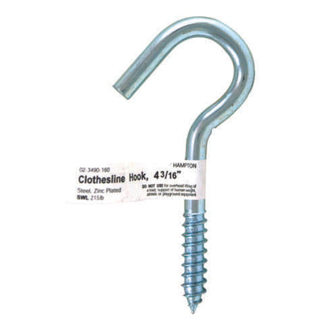 Hampton Small Zinc-Plated Silver Steel 4.1875 in. L Clothesline Hook 215 lb 1 pk, Pack of 10