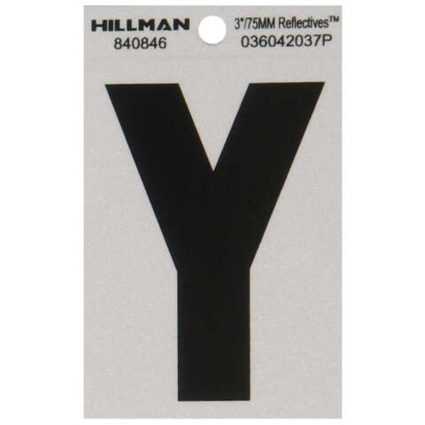 HILLMAN 3 in. Reflective Black Vinyl Self-Adhesive Letter Y 1 pc, Pack of 6