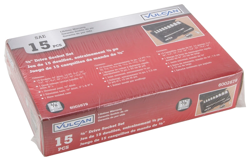 Vulcan TS1015 Socket Set, Chrome Vanadium Steel, Chrome