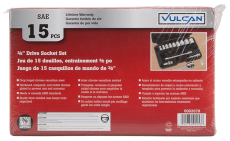 Vulcan TS1015 Socket Set, Chrome Vanadium Steel, Chrome