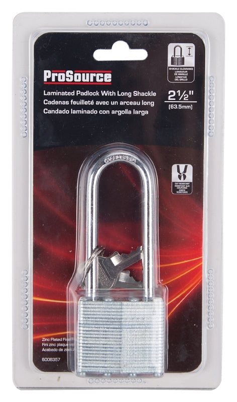 ProSource HD00020L Padlock, Long Shackle, 1/4 in Dia Shackle, 2-3/4 in H Shackle, Steel Shackle, Steel Body