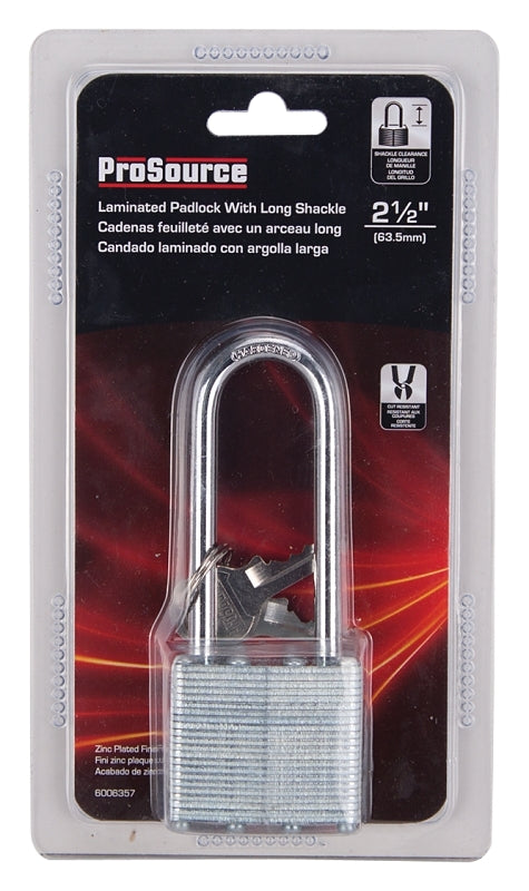 ProSource HD00022L Padlock, Long Shackle, 9/32 in Dia Shackle, 3 in H Shackle, Steel Shackle, Steel Body