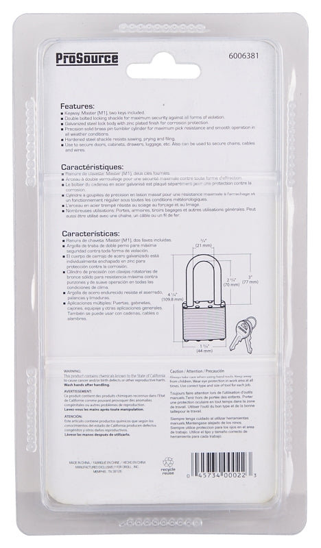 ProSource HD00022L Padlock, Long Shackle, 9/32 in Dia Shackle, 3 in H Shackle, Steel Shackle, Steel Body