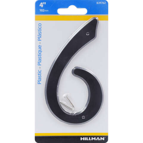 HILLMAN 4 in. Black Plastic Nail-On Number 6 1 pc, Pack of 10