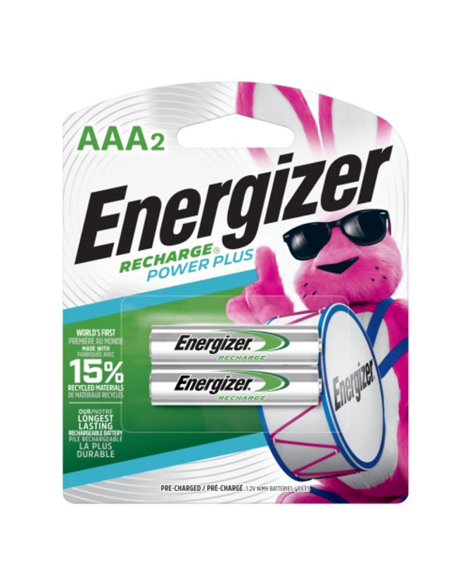 Energizer NH12BP-2 Battery, 1.2 V Battery, 850 mAh, AAA Battery, Nickel-Metal Hydride, Rechargeable: Yes, Black