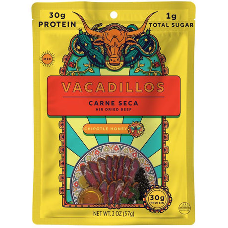 Vacadillos Carne Seca Chipotle Honey Beef Strips 2 oz Bagged, Pack of 8
