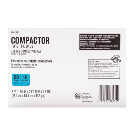 Ace 18 gal No Scent Compactor Bags Twist Tie 20 pk, Pack of 6