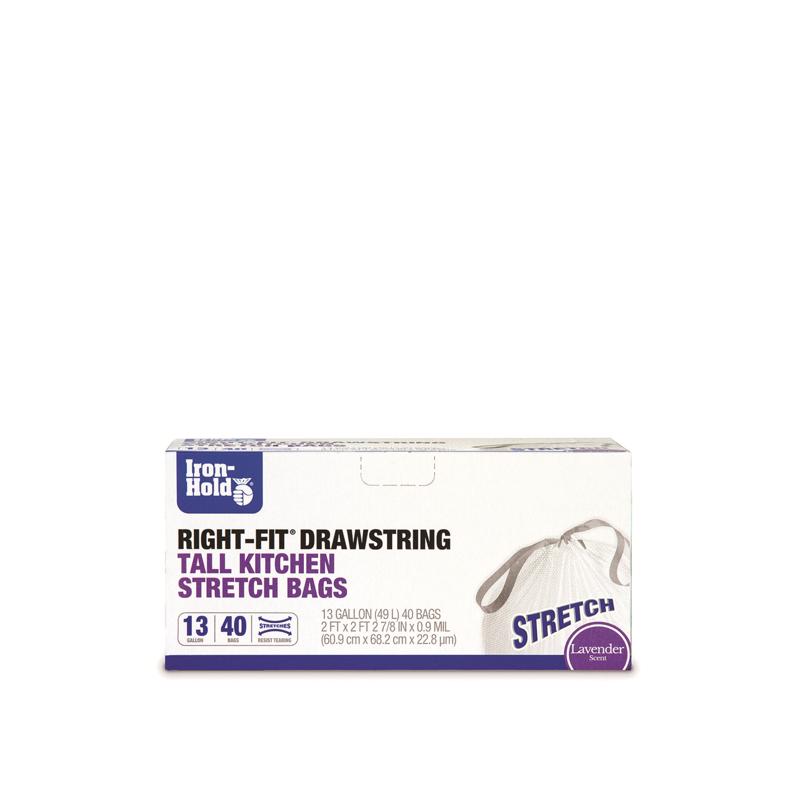 Iron-Hold Right-Fit 13 gal Lavender Tall Kitchen Bags Drawstring 40 pk, Pack of 8