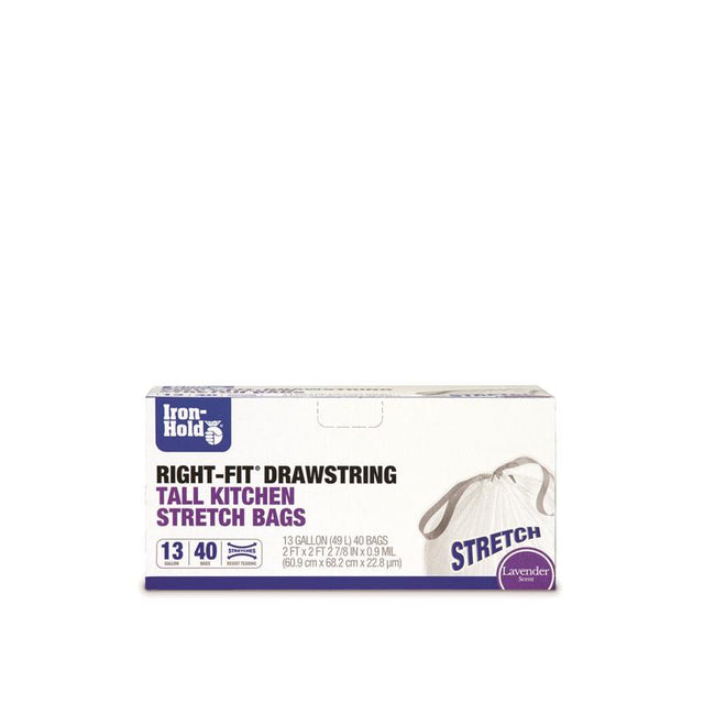Iron-Hold Right-Fit 13 gal Lavender Tall Kitchen Bags Drawstring 40 pk, Pack of 8