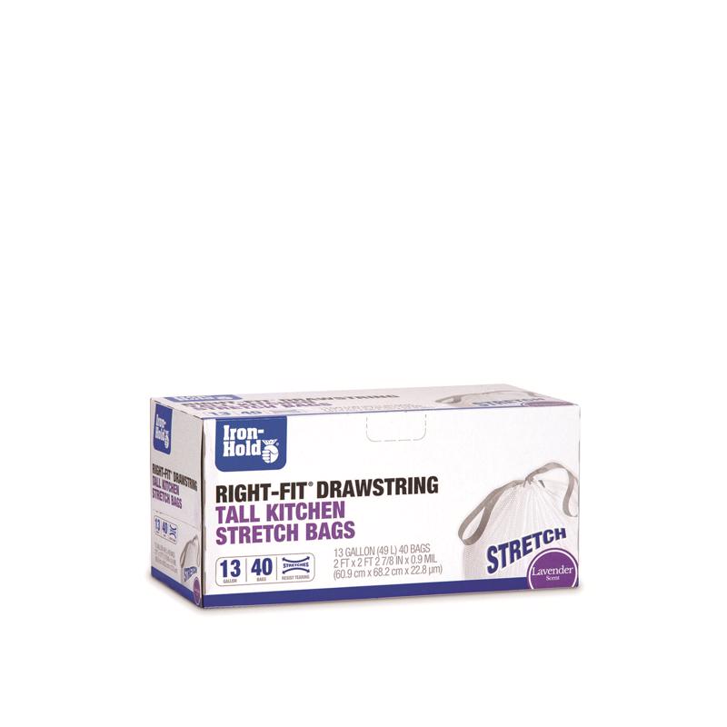 Iron-Hold Right-Fit 13 gal Lavender Tall Kitchen Bags Drawstring 40 pk, Pack of 8