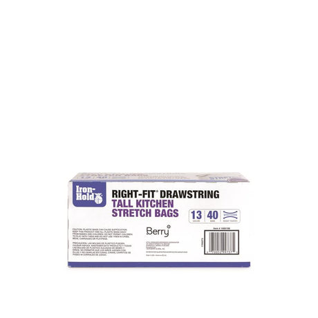 Iron-Hold Right-Fit 13 gal Lavender Tall Kitchen Bags Drawstring 40 pk, Pack of 8