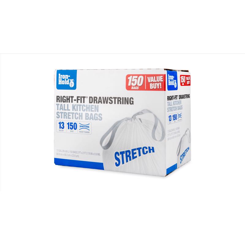 Iron-Hold Right-Fit 13 gal No Scent Tall Kitchen Bags Drawstring 150 pk