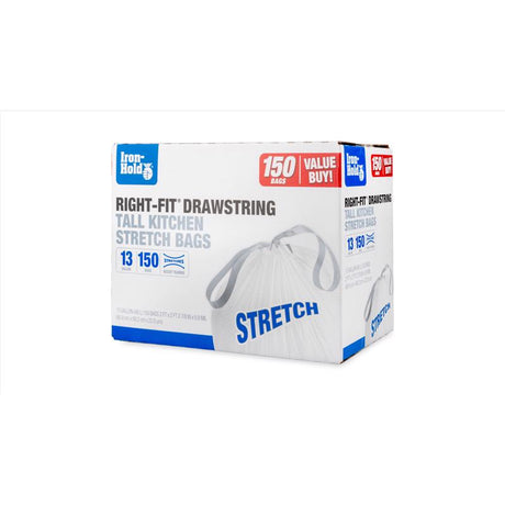 Iron-Hold Right-Fit 13 gal No Scent Tall Kitchen Bags Drawstring 150 pk