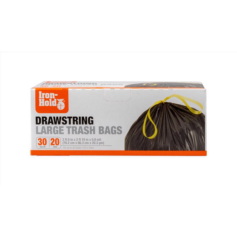 Iron-Hold 30 gal No Scent Trash Bags Drawstring 20 pk, Pack of 12