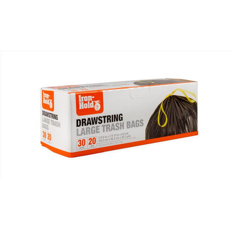 Iron-Hold 30 gal No Scent Trash Bags Drawstring 20 pk, Pack of 12