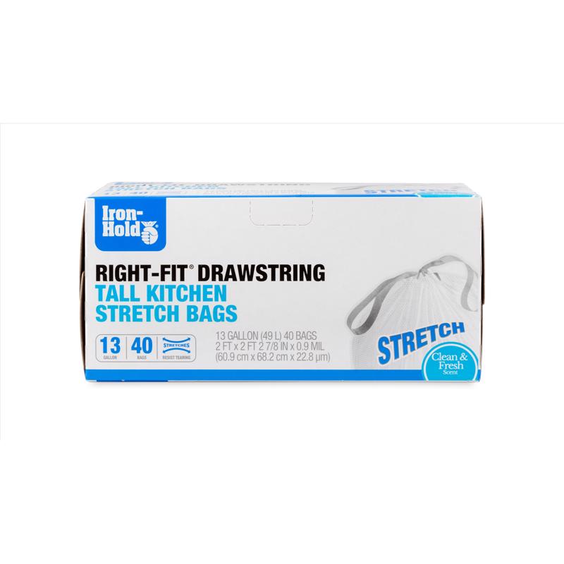Iron-Hold Right-Fit 13 gal Fresh Tall Kitchen Bags Drawstring 40 pk, Pack of 8