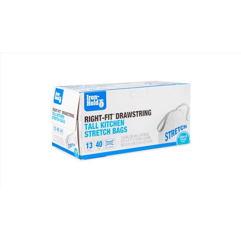 Iron-Hold Right-Fit 13 gal Fresh Tall Kitchen Bags Drawstring 40 pk, Pack of 8